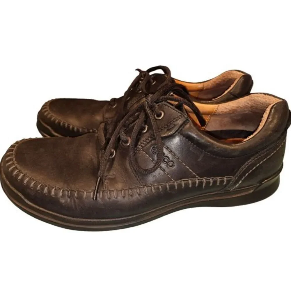 ECCO BLACK LEATHER LACE‎ UP OXFORDS STITCHED SIZE 10